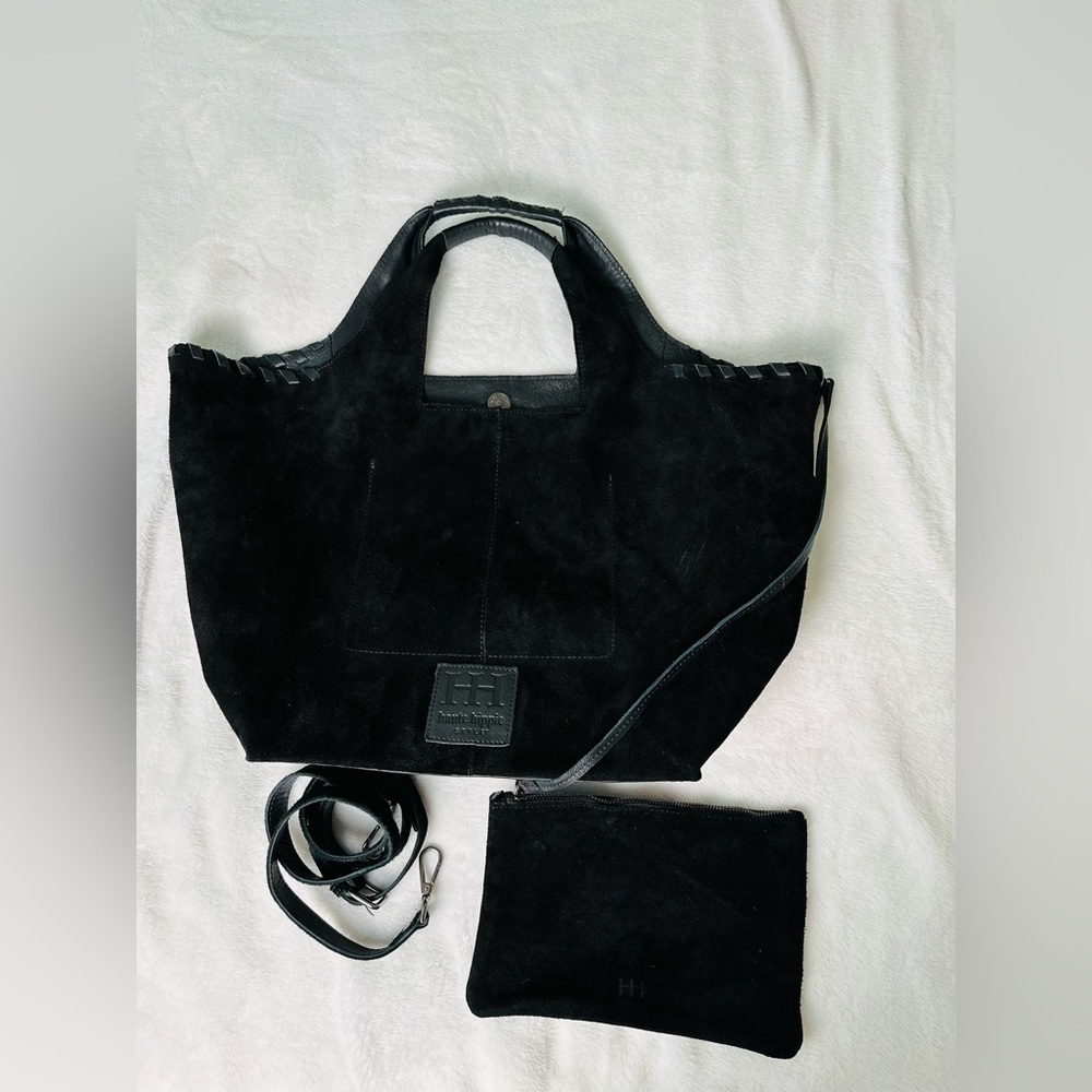 Haute Hippie Black Suede Hobo Bag With Detachable Pouch - Picture 8 of 12